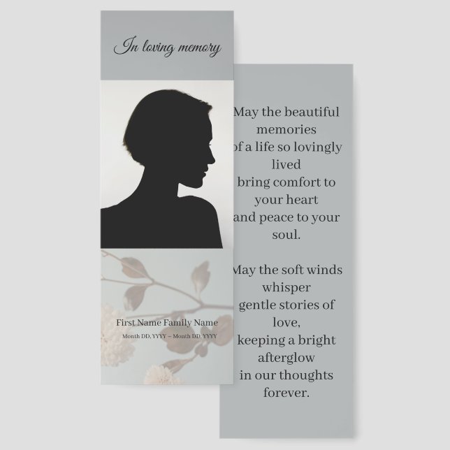 Midnight grey memorial bookmarks (Front & Back)