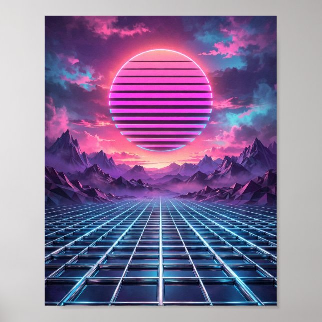 Midnight Grid — Vaporwave Sunset Poster (Front)