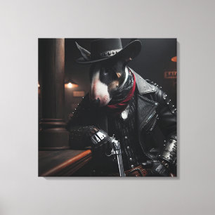Midnight Guardian: The Bull Terrier Outlaw Canvas Print