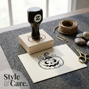 Midnight Harvest Jack-o’-Lantern Custom Wood Art Rubber Stamp