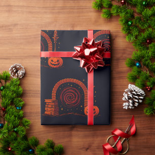 Midnight Hearth Medieval-Orange and black Wrapping Paper