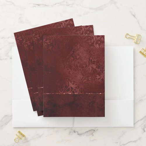 Midnight Henna Romance  Crimson Red Satiny Damask Pocket Folder