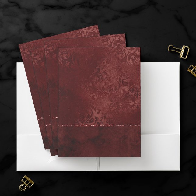 Midnight Henna Romance | Crimson Red Satiny Damask Pocket Folder (Creator Uploaded)