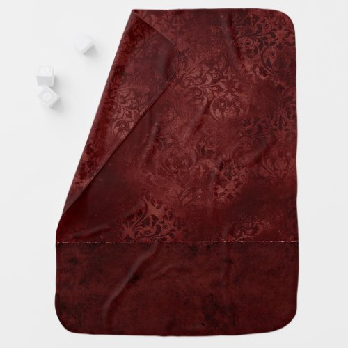 Midnight Henna Romance  Red Satiny Grunge Damask Baby Blanket