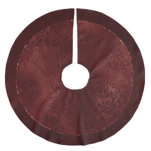 Midnight Henna Romance Red Satiny Grunge Damask Brushed Polyester Tree Skirt