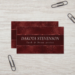 Midnight Henna Romance   Red Satiny Grunge Damask Business Card