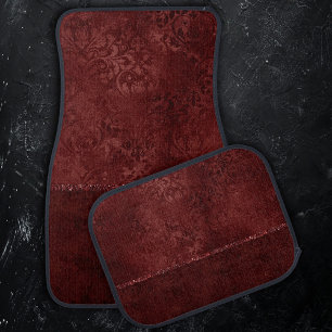 Midnight Henna Romance   Red Satiny Grunge Damask Car Floor Mat