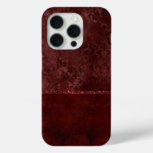 Midnight Henna Romance  Red Satiny Grunge Damask iPhone 15 Pro Case