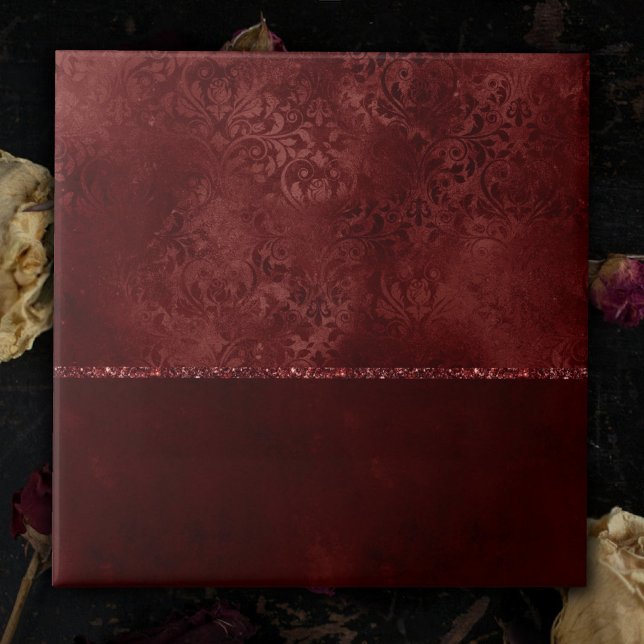 Midnight Henna Romance | Red Satiny Grunge Damask Ceramic Tile (Creator Uploaded)
