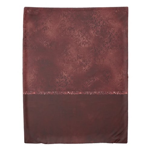 Midnight Henna Romance  Red Satiny Grunge Damask Duvet Cover