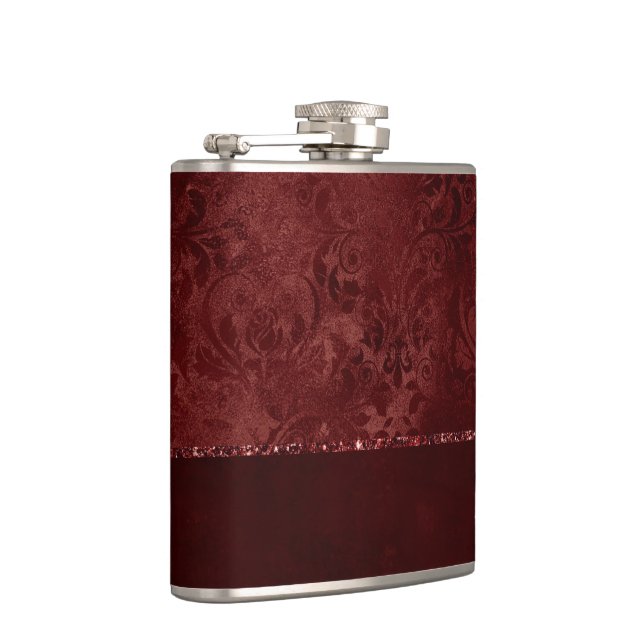Midnight Henna Romance | Red Satiny Grunge Damask Flask (Right)