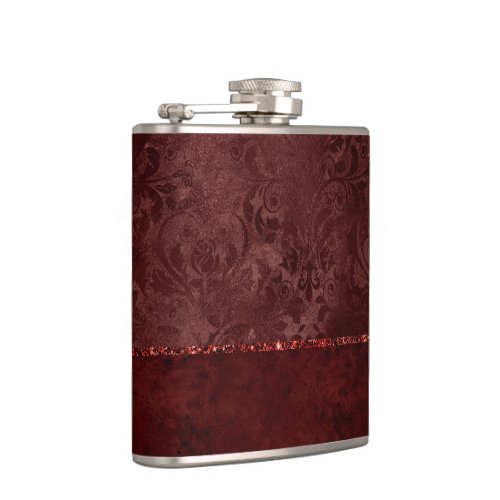 Midnight Henna Romance  Red Satiny Grunge Damask Flask