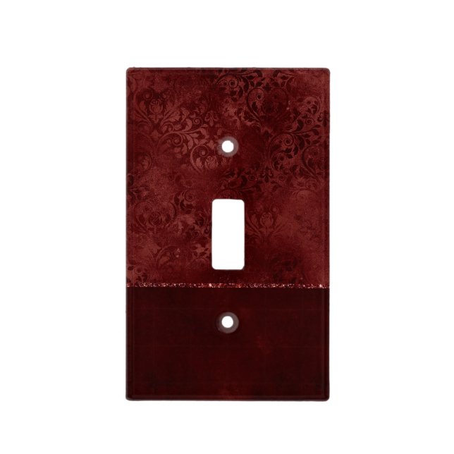 Midnight Henna Romance | Red Satiny Grunge Damask Light Switch Cover (Front)
