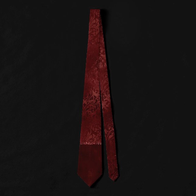 Midnight Henna Romance | Red Satiny Grunge Damask Neck Tie (Creator Uploaded)