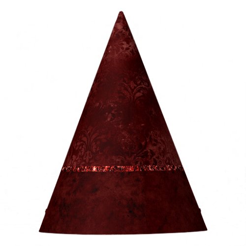 Midnight Henna Romance  Red Satiny Grunge Damask Party Hat