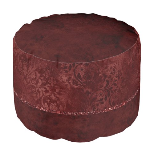 Midnight Henna Romance  Red Satiny Grunge Damask Pouf