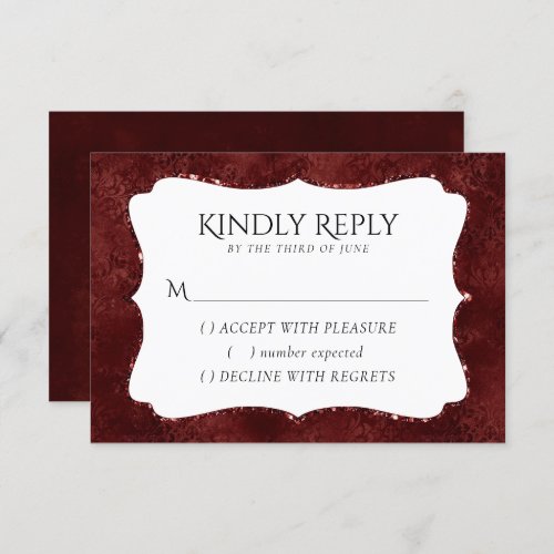 Midnight Henna Romance  Red Satiny Grunge Damask RSVP Card