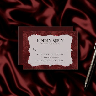 Midnight Henna Romance   Red Satiny Grunge Damask RSVP Card