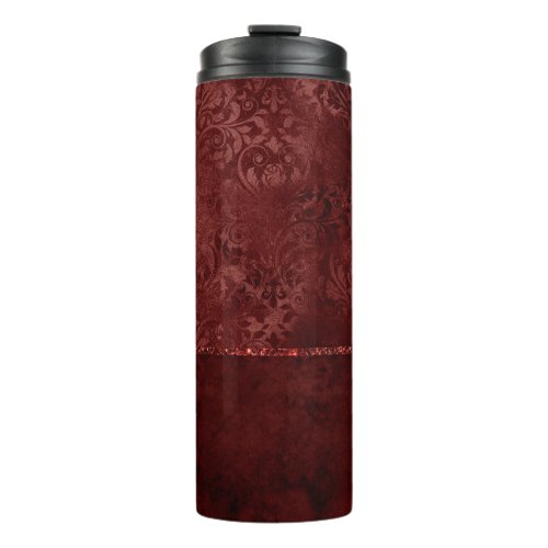 Midnight Henna Romance  Red Satiny Grunge Damask Thermal Tumbler