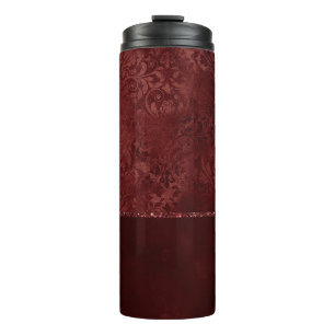 Midnight Henna Romance Red Satiny Grunge Damask Thermal Tumbler
