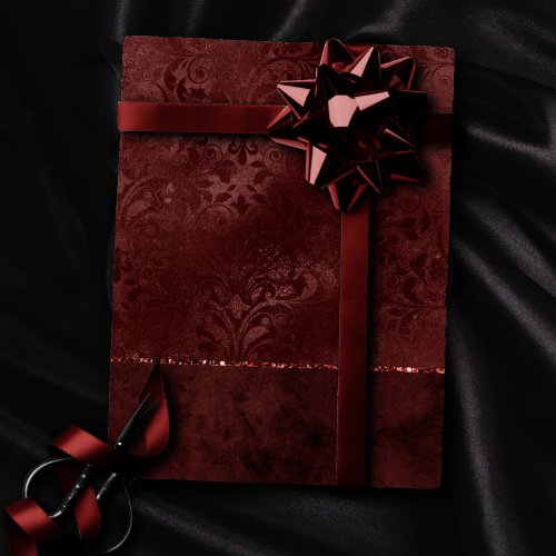Midnight Henna Romance  Red Satiny Grunge Damask Wrapping Paper