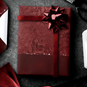 Midnight Henna Romance   Red Satiny Grunge Damask Wrapping Paper