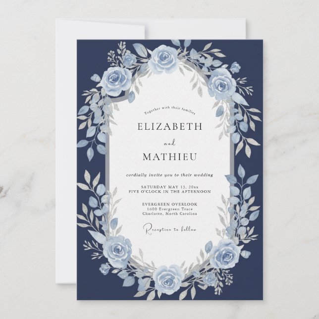 Midnight Ice Rose Wedding Invitation (Front)
