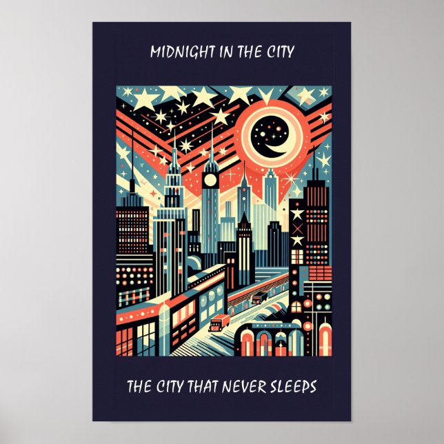 Midnight in the City that never sleeps Art Deco Poster (Front)