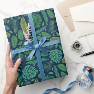 Midnight in the Jungle Leafy Wrapping Paper