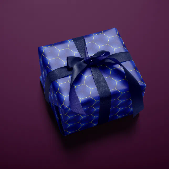 Midnight Indigo and Gold Hexagonal Design  Wrapping Paper (Creator Uploaded)