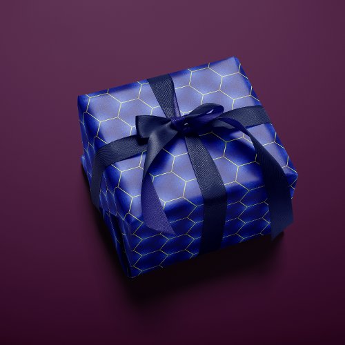 Midnight Indigo and Gold Hexagonal Design  Wrapping Paper