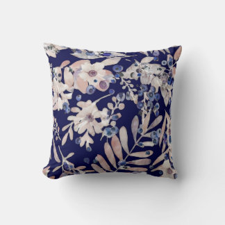 Midnight Indigo Eucalyptus & Blueberry Botanical Throw Pillow