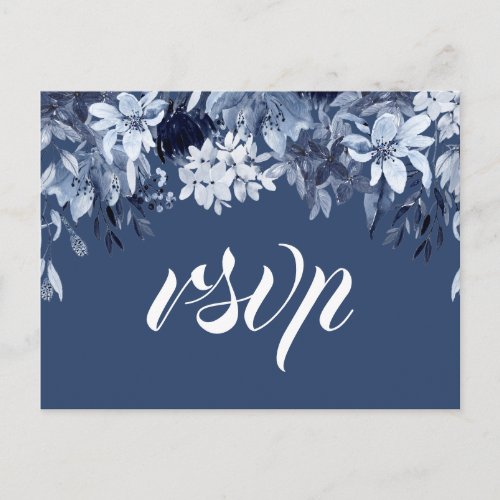 Midnight Indigo Floral RSVP Card with Meal Choice