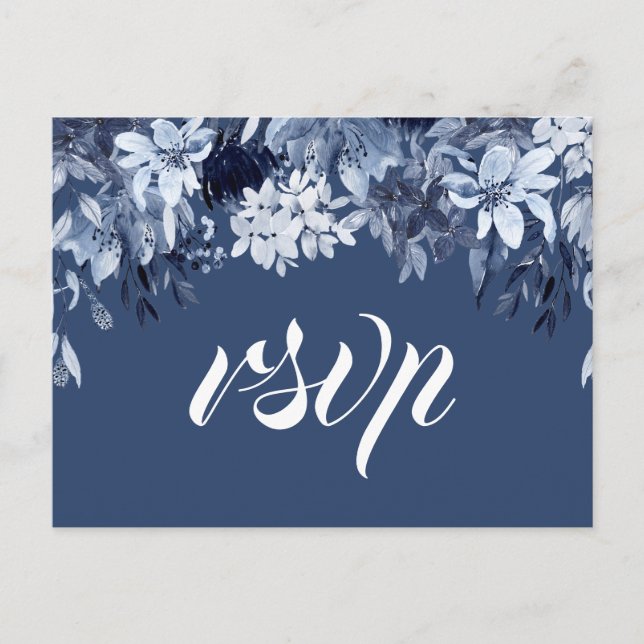 Midnight Indigo Floral RSVP Card with Meal Choice (Front)