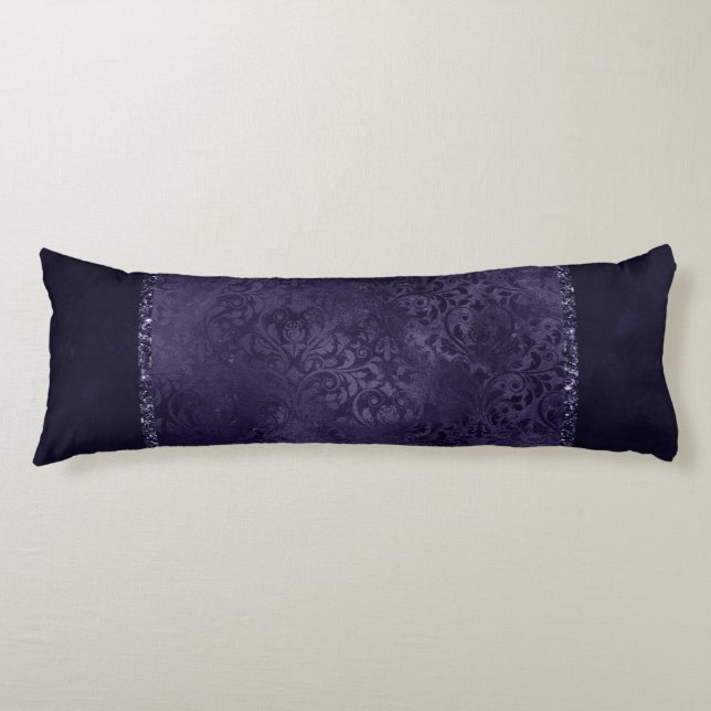 Midnight Indigo Romance | Satiny Grunge Damask Body Pillow (Front)