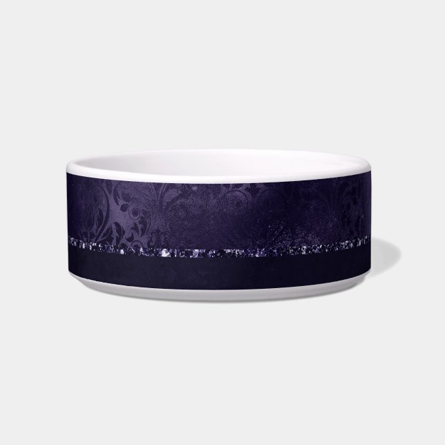 Midnight Indigo Romance | Satiny Grunge Damask Bowl (Front)