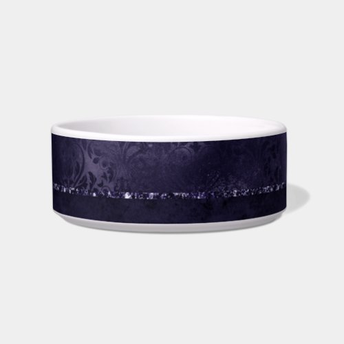 Midnight Indigo Romance  Satiny Grunge Damask Bowl