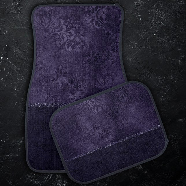 Midnight Indigo Romance | Satiny Grunge Damask Car Floor Mat (Creator Uploaded)