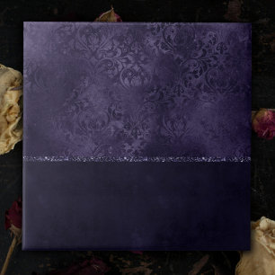 Midnight Indigo Romance Satiny Grunge Damask Ceramic Tile