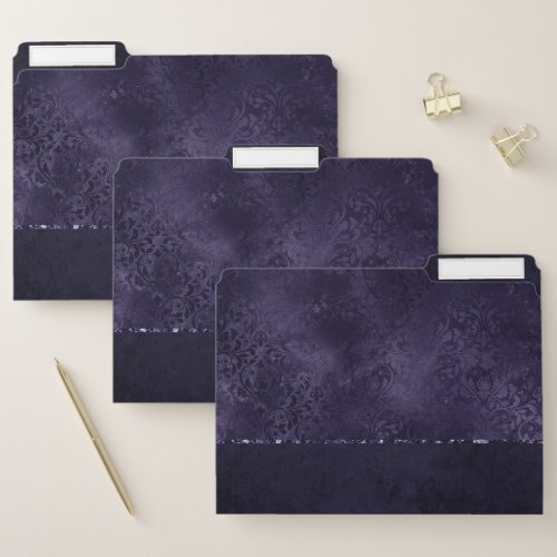 Midnight Indigo Romance  Satiny Grunge Damask File Folder