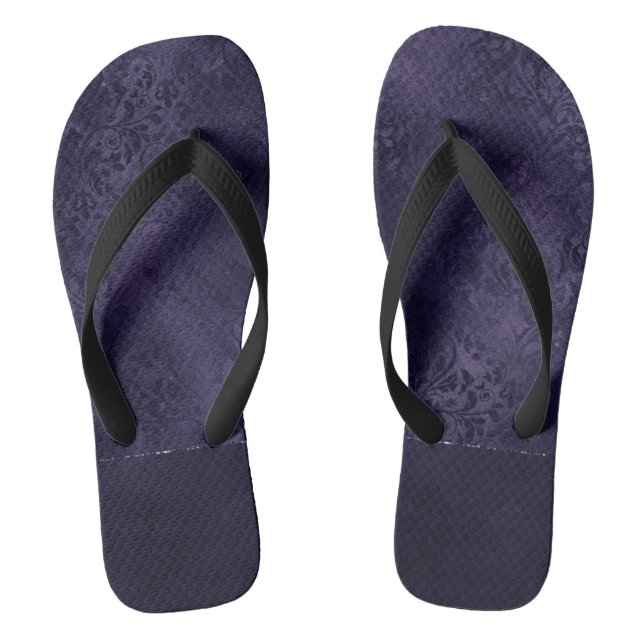 Midnight Indigo Romance | Satiny Grunge Damask Flip Flops (Footbed)
