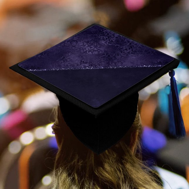 Midnight Indigo Romance | Satiny Grunge Damask Graduation Cap Topper (Creator Uploaded)