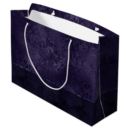 Midnight Indigo Romance  Satiny Grunge Damask Large Gift Bag