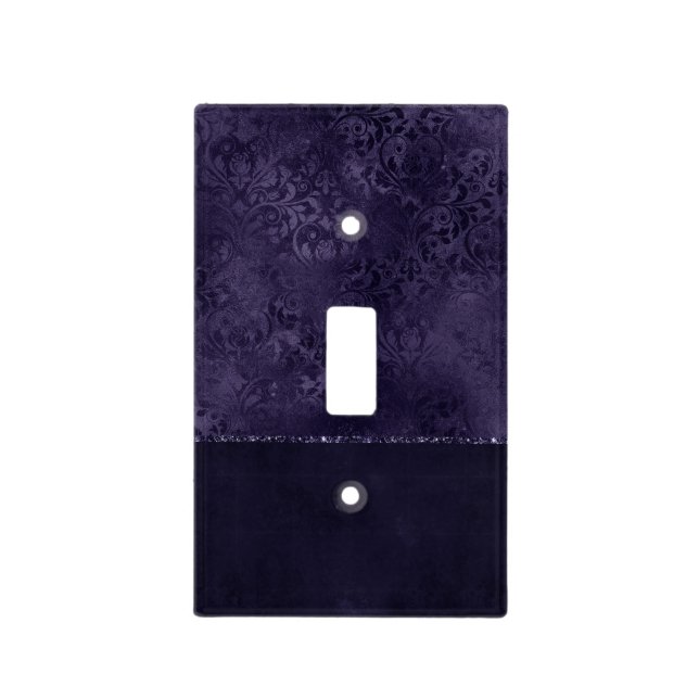 Midnight Indigo Romance | Satiny Grunge Damask Light Switch Cover (Front)