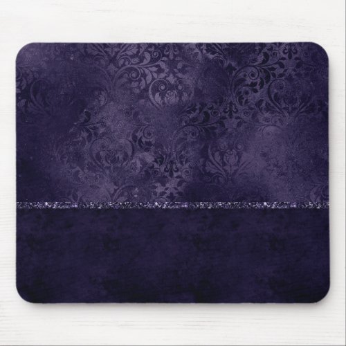 Midnight Indigo Romance  Satiny Grunge Damask Mouse Pad