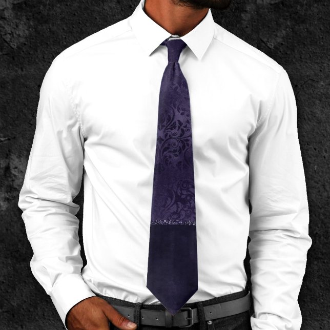 Midnight Indigo Romance | Satiny Grunge Damask Neck Tie (Creator Uploaded)