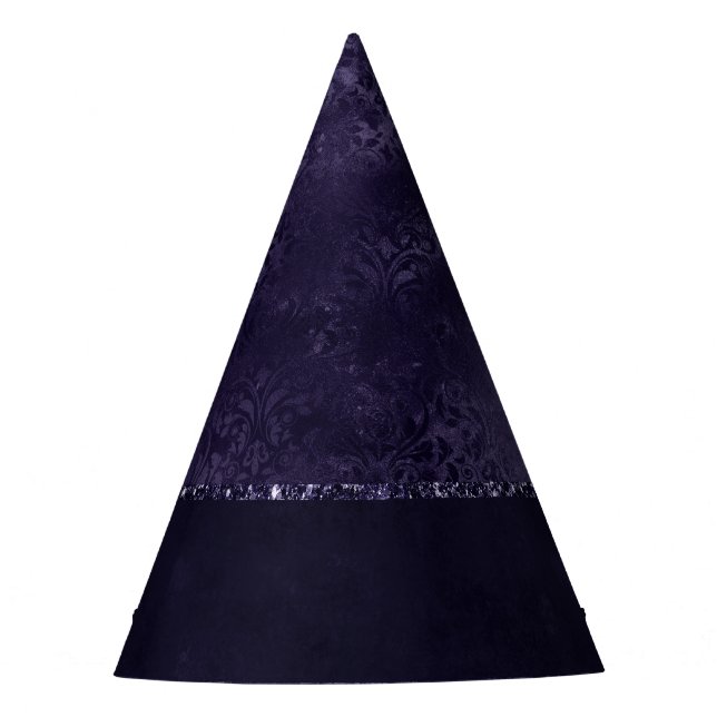 Midnight Indigo Romance | Satiny Grunge Damask Party Hat (Front)