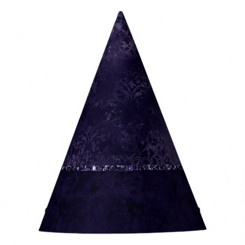 Midnight Indigo Romance  Satiny Grunge Damask Party Hat