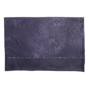 Midnight Indigo Romance Satiny Grunge Damask Pillow Case