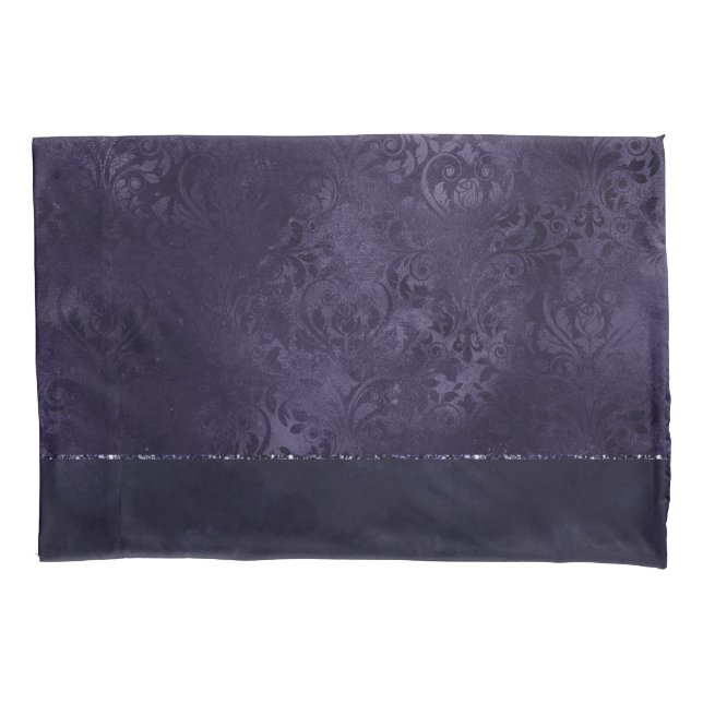Midnight Indigo Romance | Satiny Grunge Damask Pillow Case (Front)